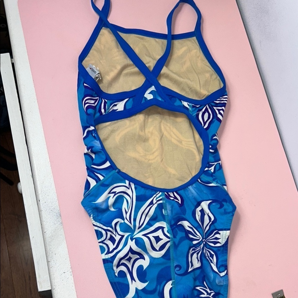 Blue and White Speedo Endurance Floral Swimsuit - Picture 6 of 10